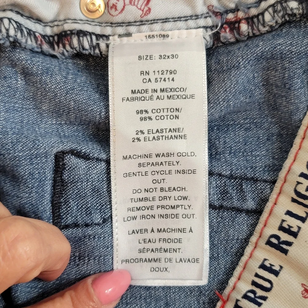 True Religion Mens Ricky Jeans Size 32x29 Blue Denim Relaxed Straight Stretch